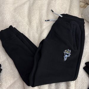 Kids Black Jogger Pants with Embroidered Patch